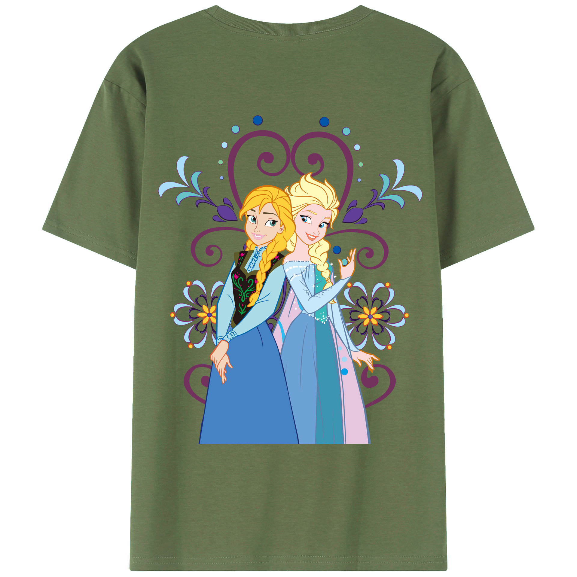（画像用） アナと雪の女王 アンナ エルサ Frozen Anna Elsa 綿100％ メンズ半袖Tシャツ（バックプリント） 通気性